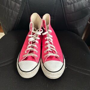 Bright Pink High-Top Canvas Sneakers with White Laces